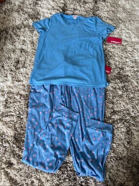 Dollhouse Light Blue Top with Pink Star Print Pajama Set